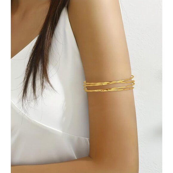 Gold Cuff Bracelet for Women Chunky Multi-layer Cross Wire Open Bracelet Hollow - Picture 2 of 7